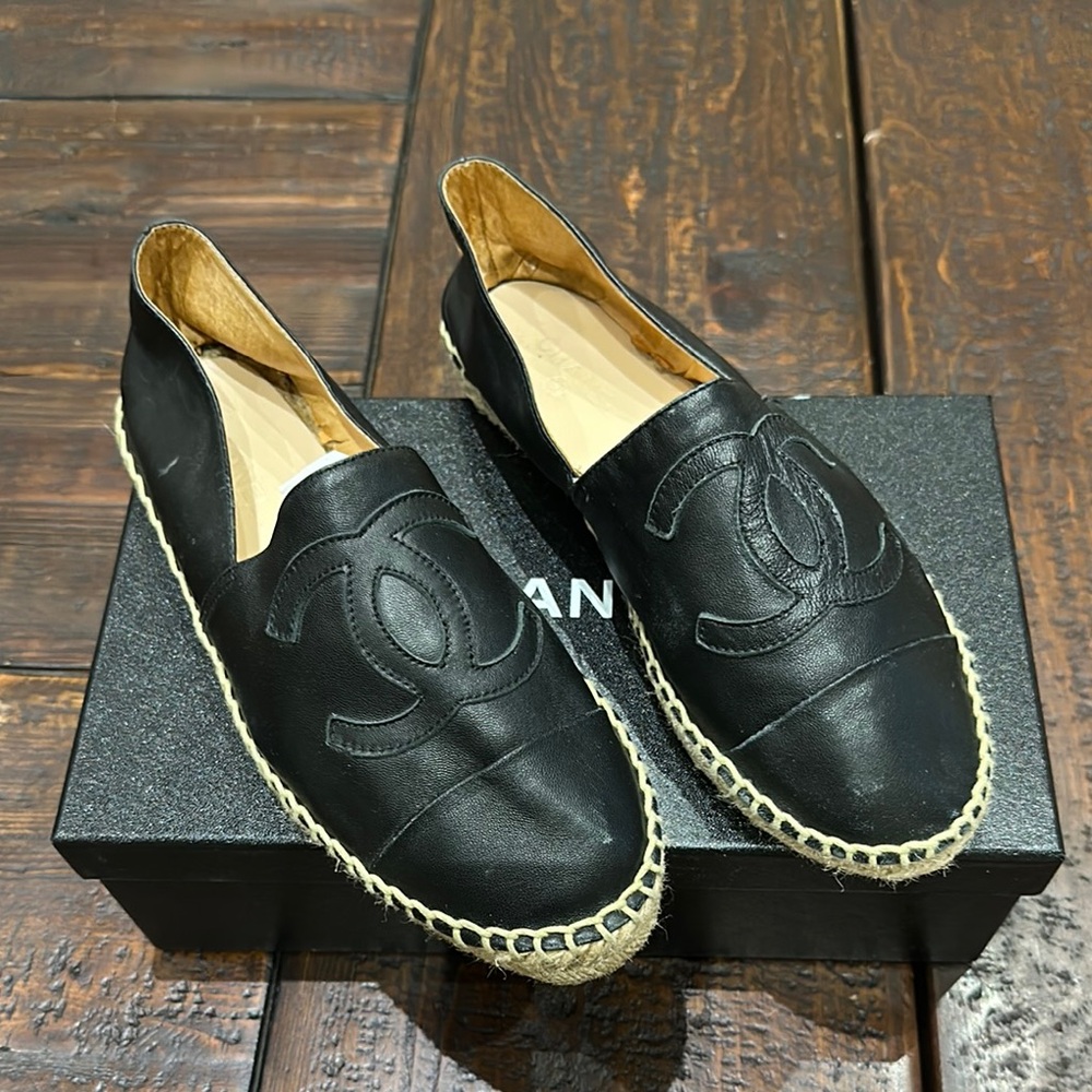 Authentic Chanel Black Espadrille Loafers size 40